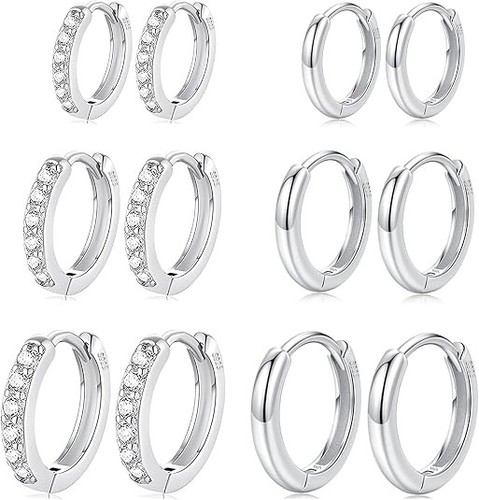 6pares aretes plata - 6pares, 925
