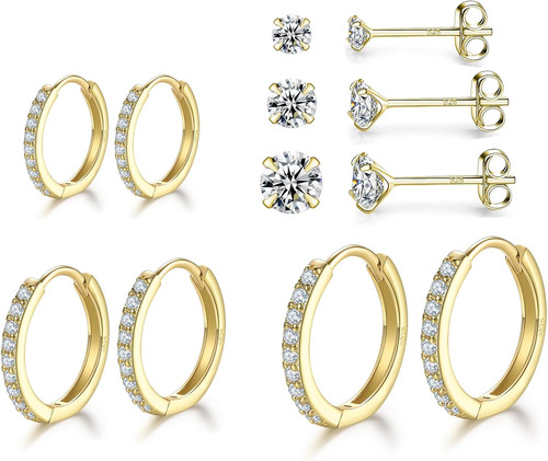 6pares aretes plata - plata, 925